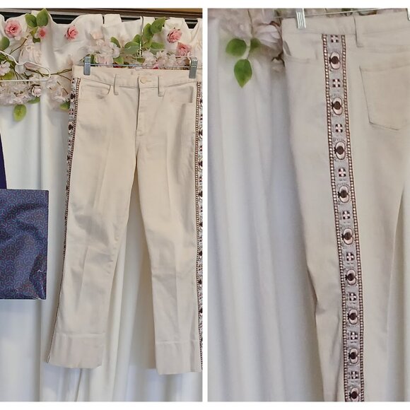 Tory Burch Cream Jeans with Embroidered Accents Size 26 - Picture 8 of 12